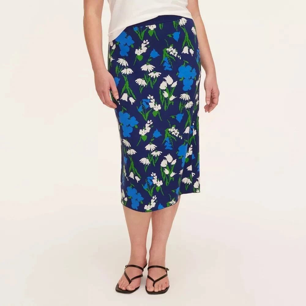 Size XXS Kate Spade Target Mixed Floral Sweater Knit Midi Skirt Blue Green NWT